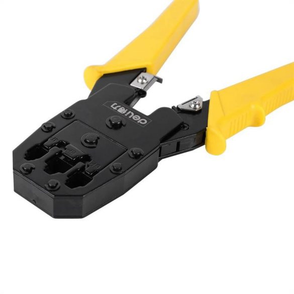 Deli Tools EDL2468 Clește de sertizare pentru conectori Ethernet 4/6 / 8P, RJ45 / RJ14 / RJ12 / RJ9 (galben)