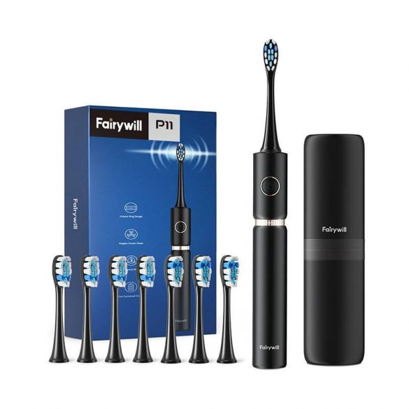 FairyWill P11 Periuță de dinți sonică cu set de cap și carcasă (negru)