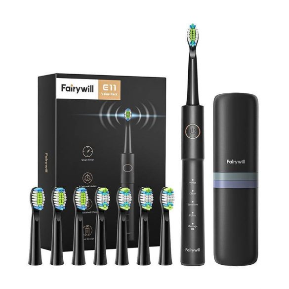 FairyWill FW-E11 Periuță de dinți sonică cu set de cap și carcasă (negru)