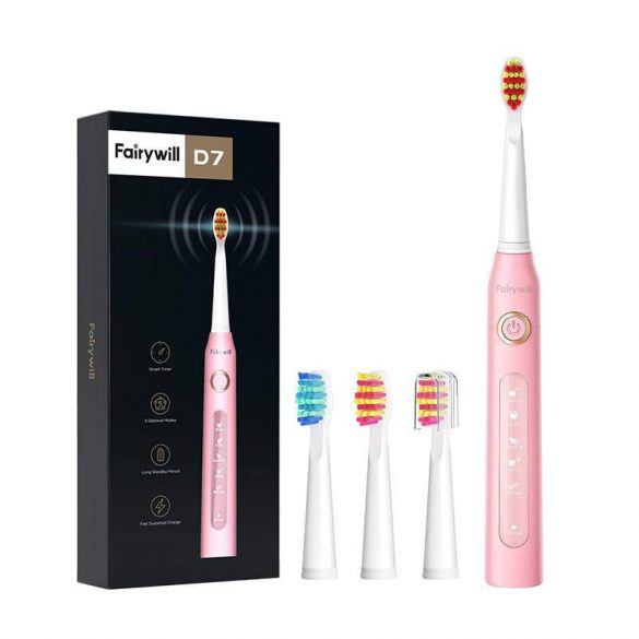 FairyWill FW507 Periuță de dinți sonică cu set de capete (roz)