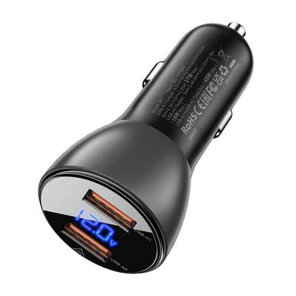 Încărcător auto Acefast B7, 45W, 2x USB, cu afișaj (negru)