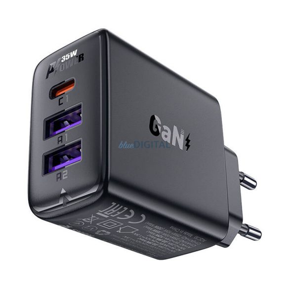 Încărcător Acefast A57 cu 2xUSB-A și 1xUSB-C conexiune 35W GaN (negru)