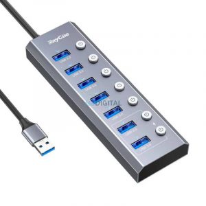 Hub USB RayCue 7in1 USB-C 3x USB-A 3.0 5Gbps + SD/TF 3.0 + USB-C+ HDMI 4K30Hz (gri)