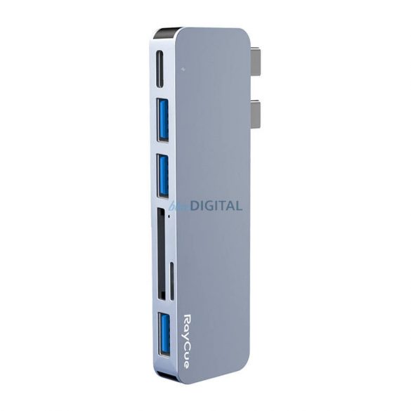 Hub USB RayCue 6in2 2x USB-C pentru Thunderbolt 3 + 3x USB-A 3.0 5Gbps + SD/TF 2.0 (gri)