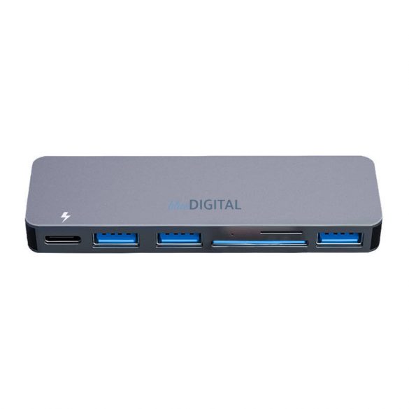 Hub USB RayCue 6in2 2x USB-C pentru Thunderbolt 3 + 3x USB-A 3.0 5Gbps + SD/TF 2.0 (gri)