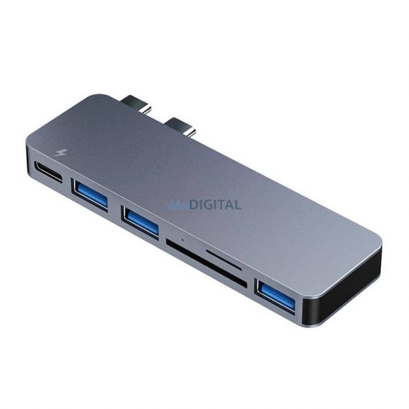 Hub USB RayCue 6in2 2x USB-C pentru Thunderbolt 3 + 3x USB-A 3.0 5Gbps + SD/TF 2.0 (gri)