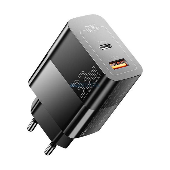 Încărcător Essager cu 1xUSB-A și 1xUSB-C conexiune 33W GaN - negru