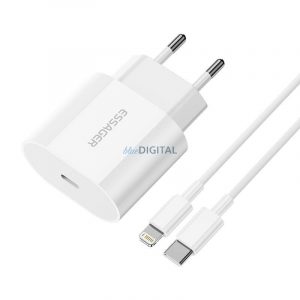 Încărcător USB-C 20W Essager cu cablu USB-C la Lightning (alb)