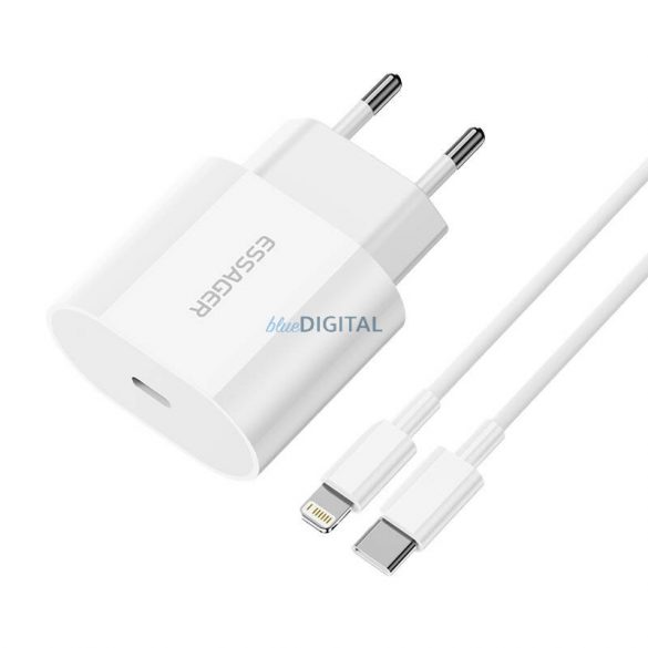 Încărcător USB-C 20W Essager cu cablu USB-C la Lightning (alb)