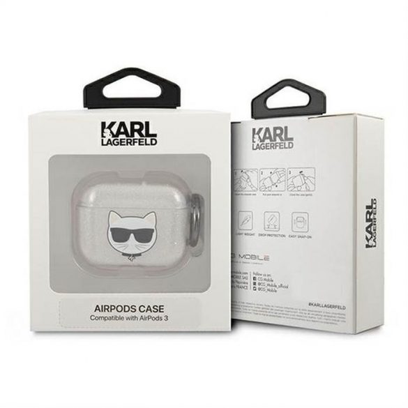 Husa originala KARL LAGERFELD KLA3UCHGS pentru Apple Airpods 3 / argintiu + sclipici