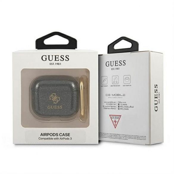 Husa originala GUESS GUA3UCG4GK pentru Apple Airpods 3 / negru transparent + sclipici