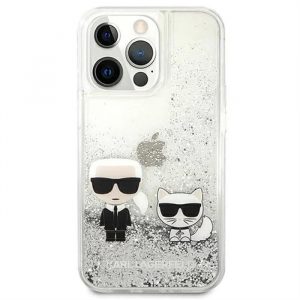 Husă originală KARL LAGERFELD KLHCP13LGKCS pentru iPhone 13 PRO (Liquid Glitter K&C / argintiu)