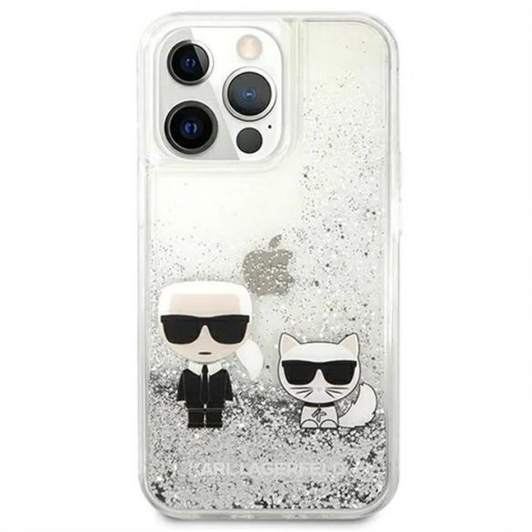 Husă originală KARL LAGERFELD KLHCP13LGKCS pentru iPhone 13 PRO (Liquid Glitter K&C / argintiu)