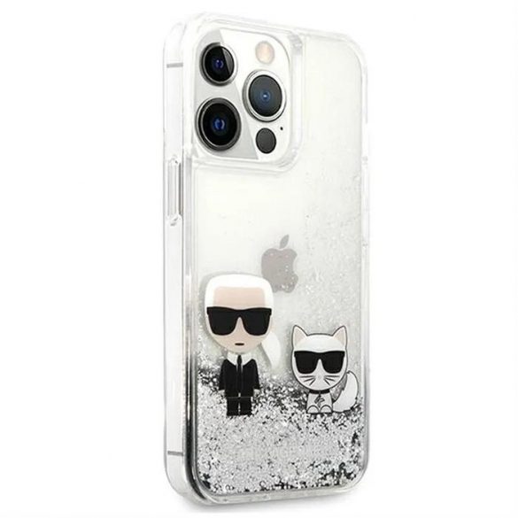 Husă originală KARL LAGERFELD KLHCP13LGKCS pentru iPhone 13 PRO (Liquid Glitter K&C / argintiu)