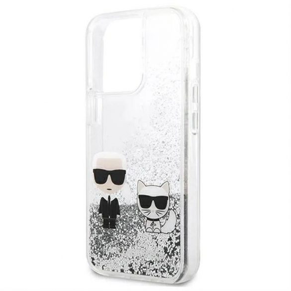 Husă originală KARL LAGERFELD KLHCP13LGKCS pentru iPhone 13 PRO (Liquid Glitter K&C / argintiu)