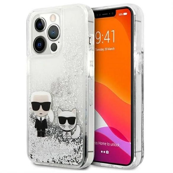 Husă originală KARL LAGERFELD KLHCP13LGKCS pentru iPhone 13 PRO (Liquid Glitter K&C / argintiu)