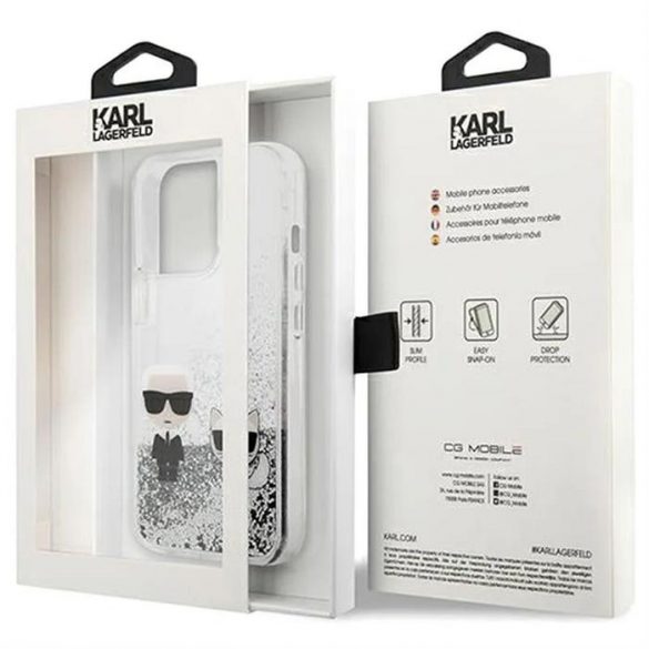 Husă originală KARL LAGERFELD KLHCP13LGKCS pentru iPhone 13 PRO (Liquid Glitter K&C / argintiu)