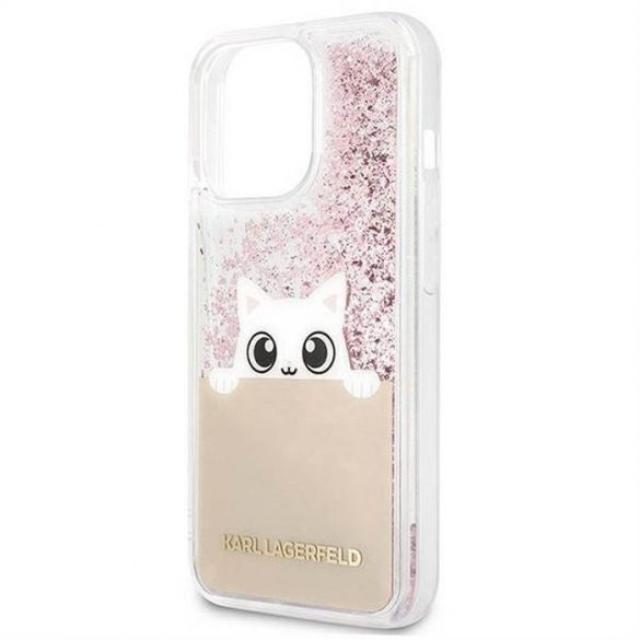 Husă originală KARL LAGERFELD KLHCP13XPABGNU pentru iPhone 14 PRO MAX (Liquid Glitter Peek A Boo / roz)