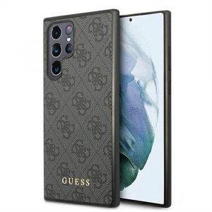 Husă originală GUESS GUHCS22LG4GFGR pentru Samsung S22 Ultra (4G Metal Gold Logo / gri)