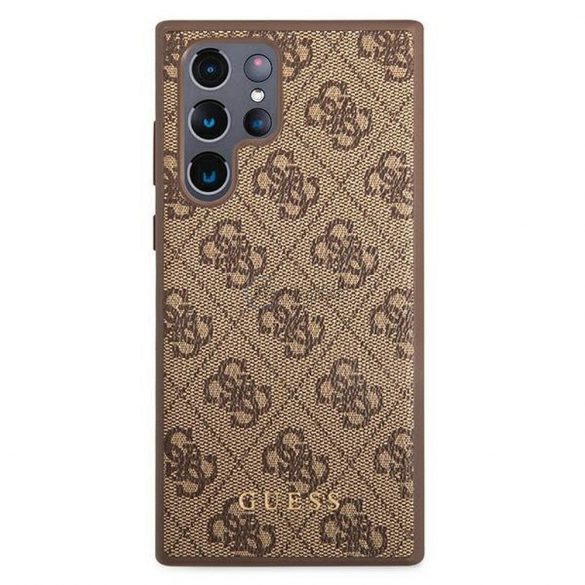 Carcasa originala GUESS GUHCS22LG4GFBR pentru Samsung S22 Ultra (4G Metal Gold Logo / maro)