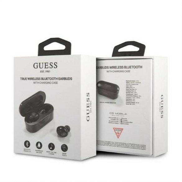 Căști Bluetooth Stereo TWS GUESS Digital BT5 Classic cu stație de andocare / negru (GUTWST31EK)