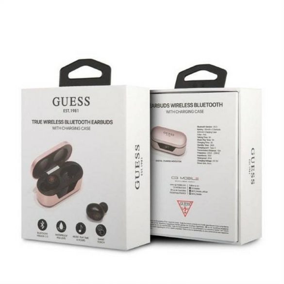 Căști Bluetooth Stereo TWS GUESS Digital BT5 Classic cu stație de andocare / roz (GUTWST31EP)