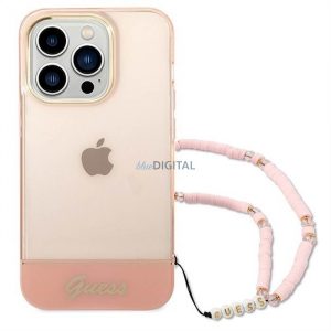 Carcasa originala GUESS GUHCP14XHGCOHP pentru iPhone 14 PRO MAX (IML Electro Cam cu curea Translucent/roz)