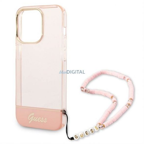 Carcasa originala GUESS GUHCP14XHGCOHP pentru iPhone 14 PRO MAX (IML Electro Cam cu curea Translucent/roz)