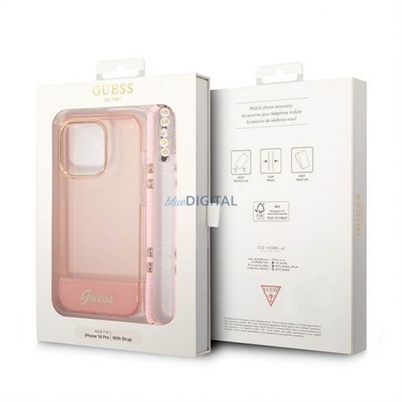 Carcasa originala GUESS GUHCP14XHGCOHP pentru iPhone 14 PRO MAX (IML Electro Cam cu curea Translucent/roz)