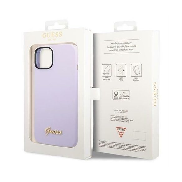 Husă GUESS pentru IPHONE 13 / 14 / 15 GUHCP14SSLSMU (Silicone Vintage Gold Logo) violet