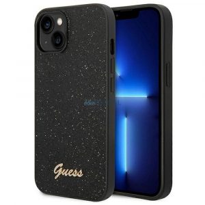 Husă originală GUESS GUHCP14MHGGSHK pentru iPhone 14 PLUS (Fulgi sclipici Script Logo Metal / negru)