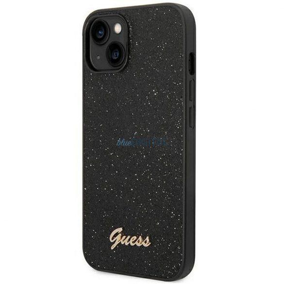 Husă originală GUESS GUHCP14MHGGSHK pentru iPhone 14 PLUS (Fulgi sclipici Script Logo Metal / negru)