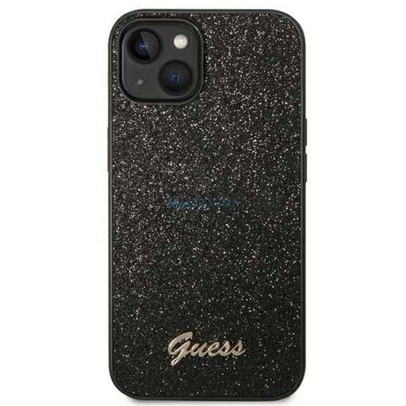 Husă originală GUESS GUHCP14MHGGSHK pentru iPhone 14 PLUS (Fulgi sclipici Script Logo Metal / negru)