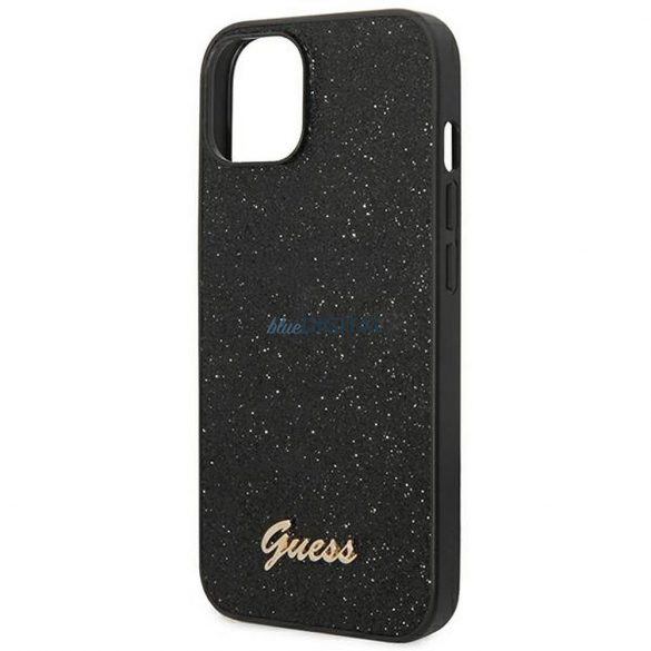 Husă originală GUESS GUHCP14MHGGSHK pentru iPhone 14 PLUS (Fulgi sclipici Script Logo Metal / negru)