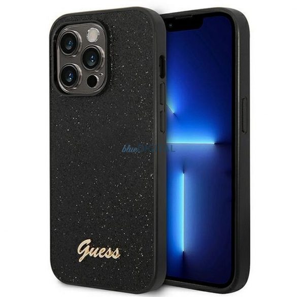 Husă originală GUESS GUHCP14LHGGSHK pentru iPhone 14 PRO (Glitter Flakes Script Metal Logo / negru)