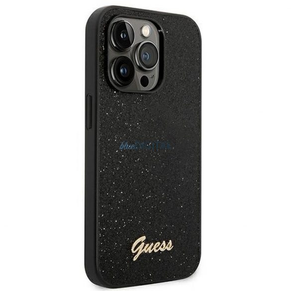 Husă originală GUESS GUHCP14LHGGSHK pentru iPhone 14 PRO (Glitter Flakes Script Metal Logo / negru)