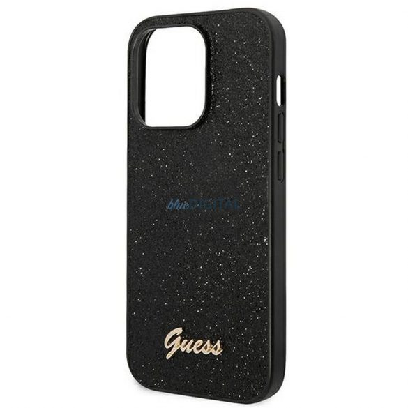 Husă originală GUESS GUHCP14LHGGSHK pentru iPhone 14 PRO (Glitter Flakes Script Metal Logo / negru)