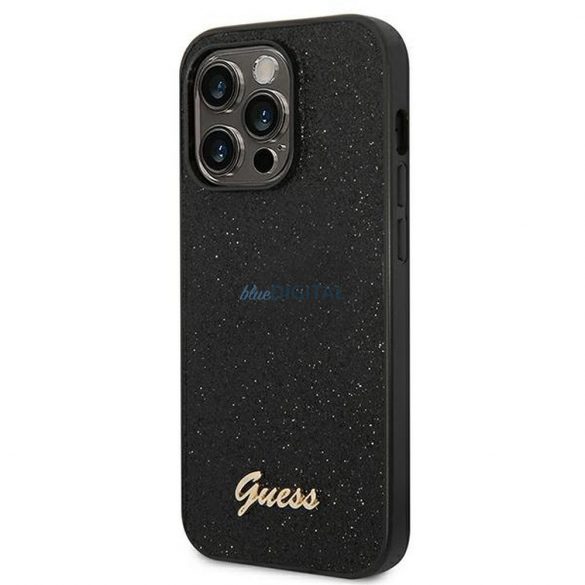 Husă originală GUESS GUHCP14XHGGSHK pentru iPhone 14 PRO MAX (Glitter Flakes Script Metal Logo / negru)