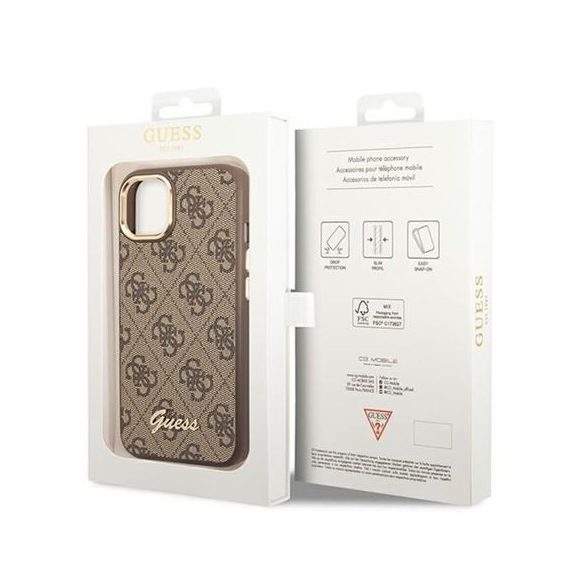 Husă GUESS pentru IPHONE 13 / 14 / 15 GUHCP14SHG4SHW (4G Vintage Gold Logo) maro