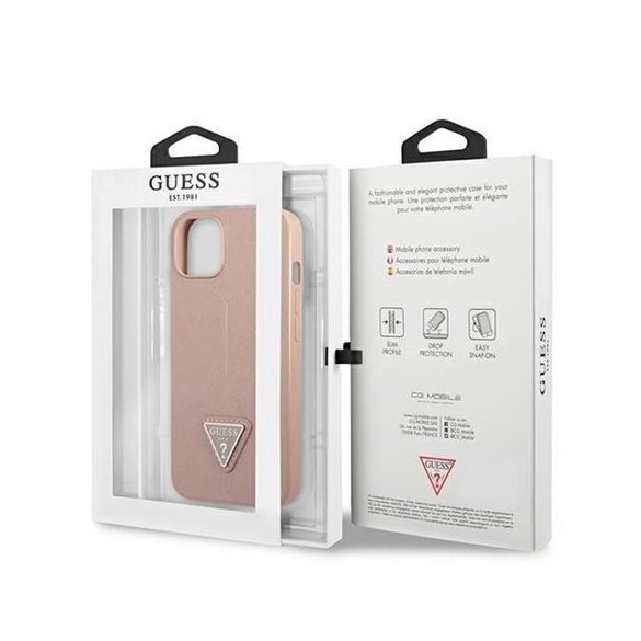 Husa GUESS pentru IPHONE 13 / 14 / 15 GUHCP14SPSATLP (SaffianoTriangle Logo) roz