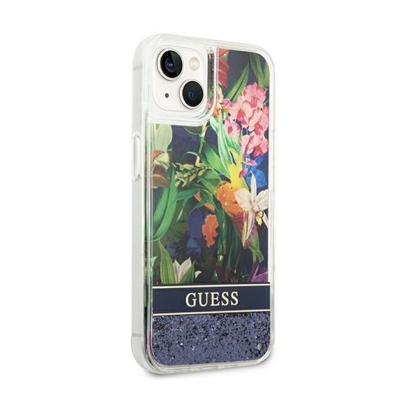 Husa GUESS pentru IPHONE 13 / 14 / 15 GUHCP14SLFLSB (Flower Liquid Glitter) albastra