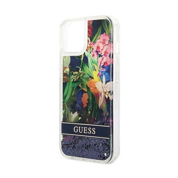 Husa GUESS pentru IPHONE 13 / 14 / 15 GUHCP14SLFLSB (Flower Liquid Glitter) albastra