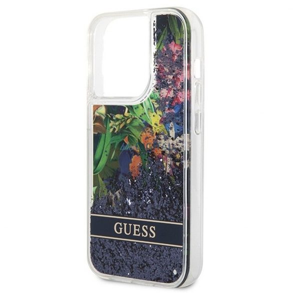 Husă GUESS pentru IPHONE 14 Pro GUHCP14LLFLSB (Flower Liquid Glitter) albastră