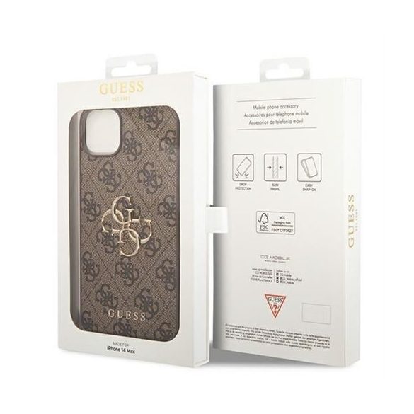 Husă GUESS pentru IPHONE 13 / 14 / 15 GUHCP14S4GMGBR (4G Big Metal Logo) maro