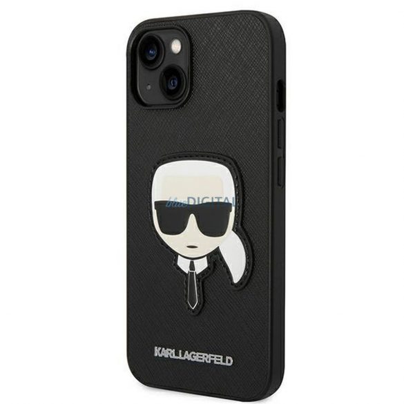 Husă originală KARL LAGERFELD KLHCP14MSAPKHK pentru iPhone 14 PLUS (Saffiano cu plasture Karl Head / negru)