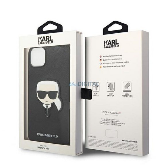 Husă originală KARL LAGERFELD KLHCP14MSAPKHK pentru iPhone 14 PLUS (Saffiano cu plasture Karl Head / negru)