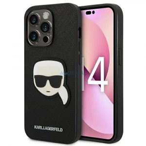 Husă originală KARL LAGERFELD KLHCP14LSAPKHK pentru iPhone 14 PRO (Saffiano cu plasture Karl Head / negru)