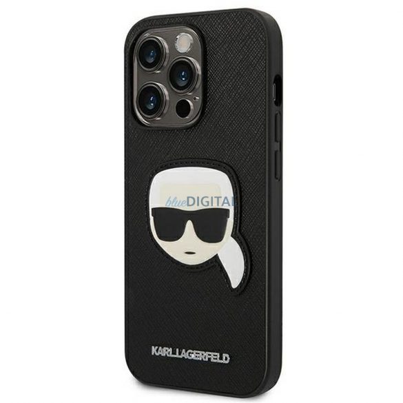 Husă originală KARL LAGERFELD KLHCP14LSAPKHK pentru iPhone 14 PRO (Saffiano cu plasture Karl Head / negru)