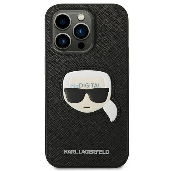 Husă originală KARL LAGERFELD KLHCP14LSAPKHK pentru iPhone 14 PRO (Saffiano cu plasture Karl Head / negru)