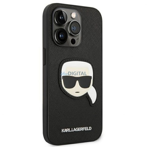 Husă originală KARL LAGERFELD KLHCP14LSAPKHK pentru iPhone 14 PRO (Saffiano cu plasture Karl Head / negru)